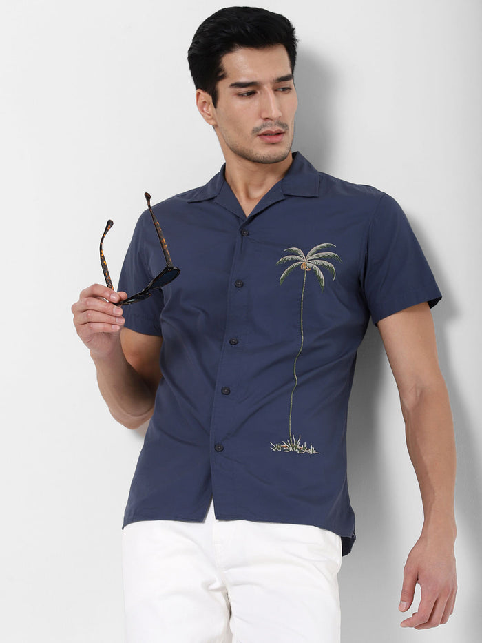 Blue Palm Tree Print Shirt