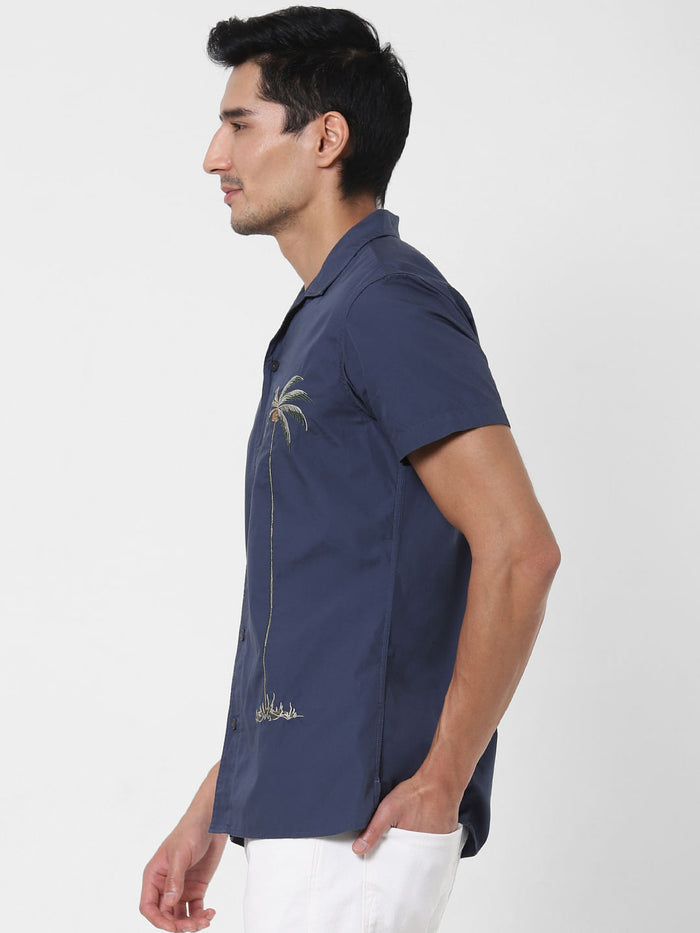 Blue Palm Tree Print Shirt