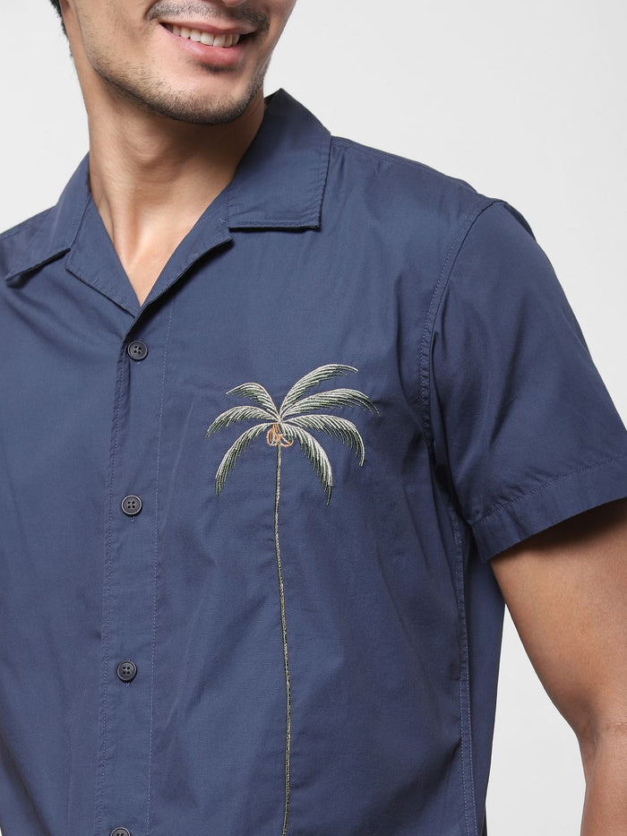 Blue Palm Tree Print Shirt