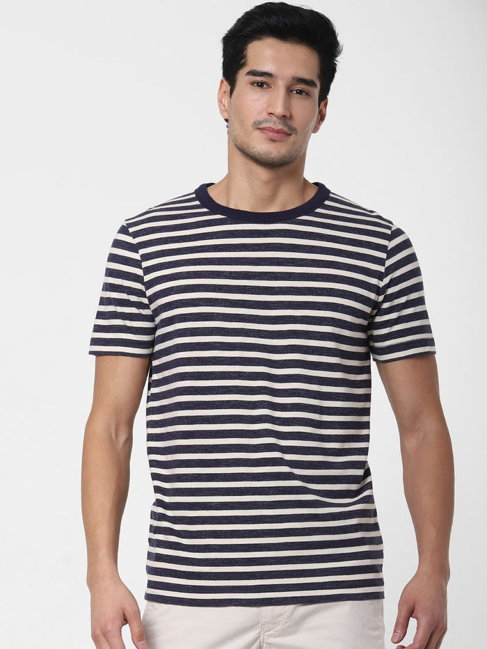 Blue Striped Crew Neck T-Shirt
