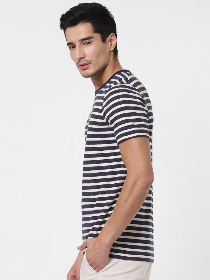 Blue Striped Crew Neck T-Shirt