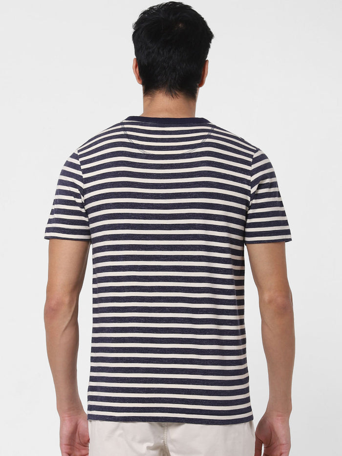 Blue Striped Crew Neck T-Shirt