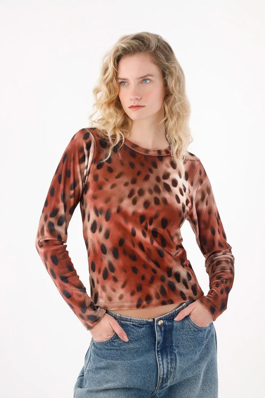 Boat Neck Brown T-Shirt for Women