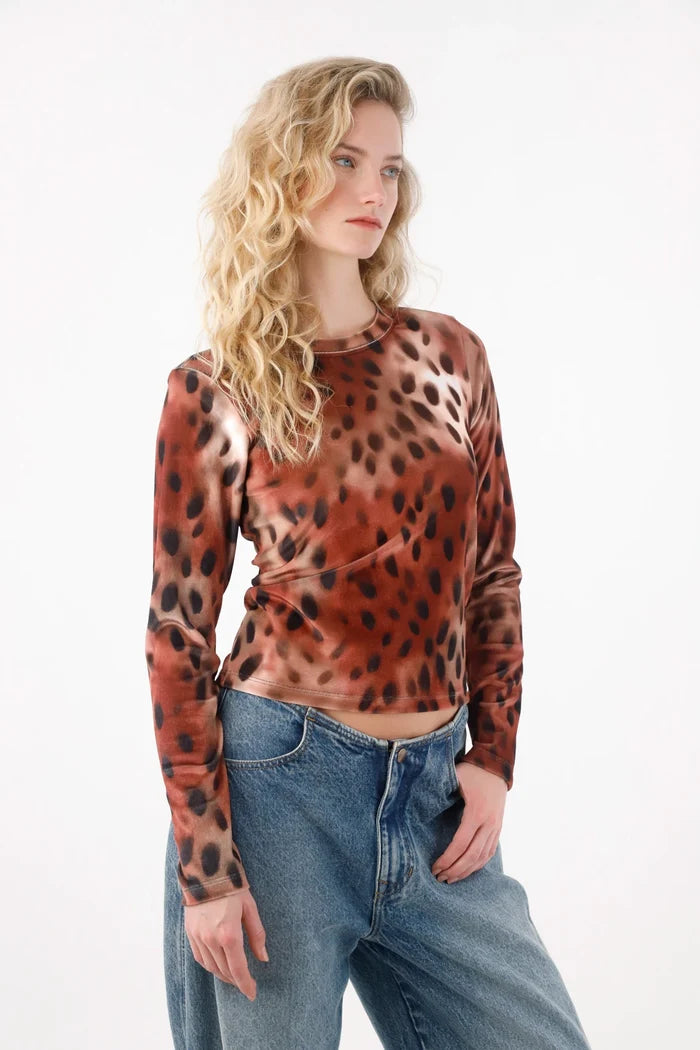 Boat Neck Brown T-Shirt for Women