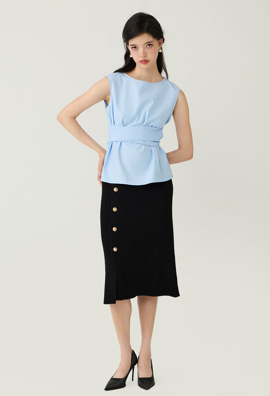 Bow Detail Sleeveless Peplum Blouse