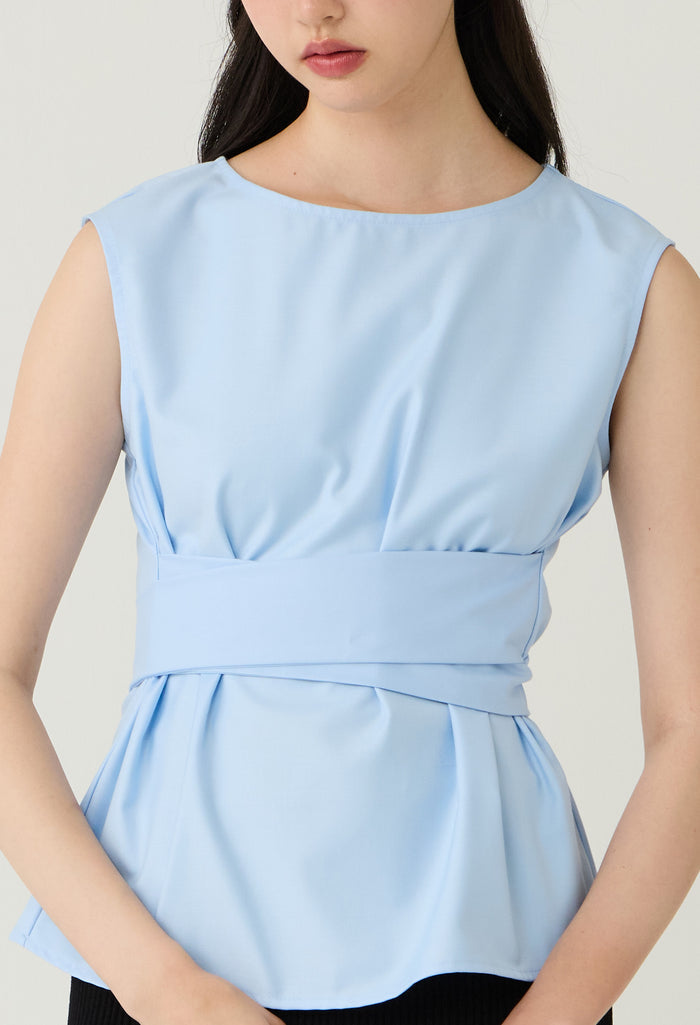 Bow Detail Sleeveless Peplum Blouse