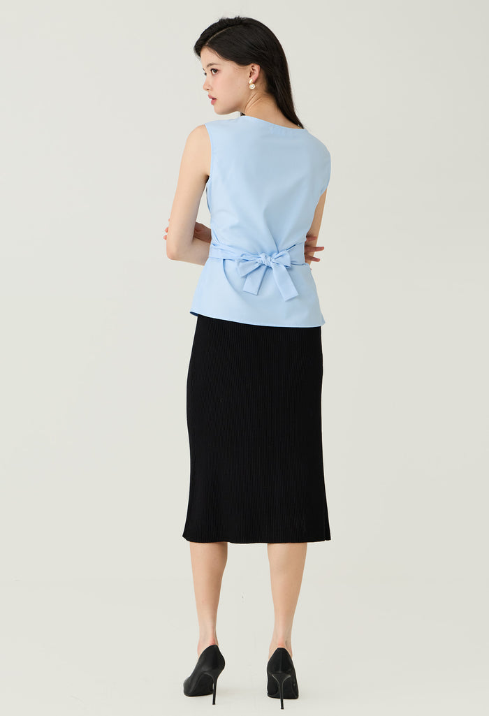 Bow Detail Sleeveless Peplum Blouse