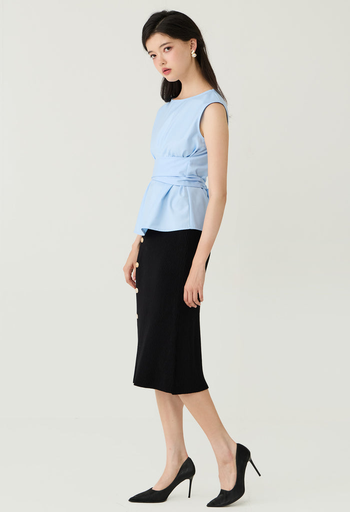 Bow Detail Sleeveless Peplum Blouse