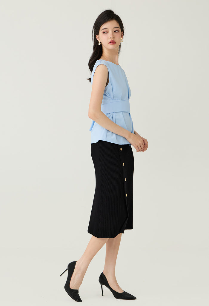 Bow Detail Sleeveless Peplum Blouse