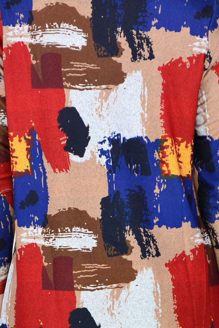Brown Blue Red Paint Splash Tunic Top