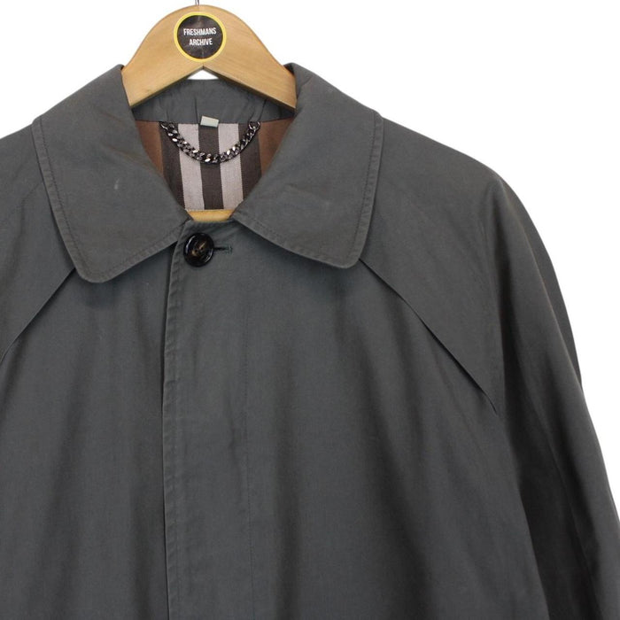 Burberry Grey and Brown Nova Check Lined Cotton Blend Balmacaan Coat