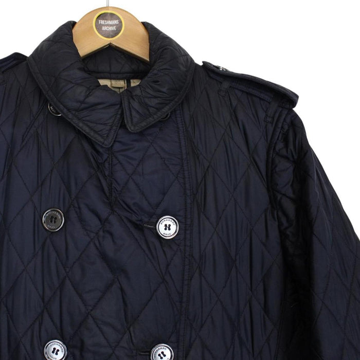 Burberry Brit Navy Blue Nova Check Lined Diamond Quilted Coat