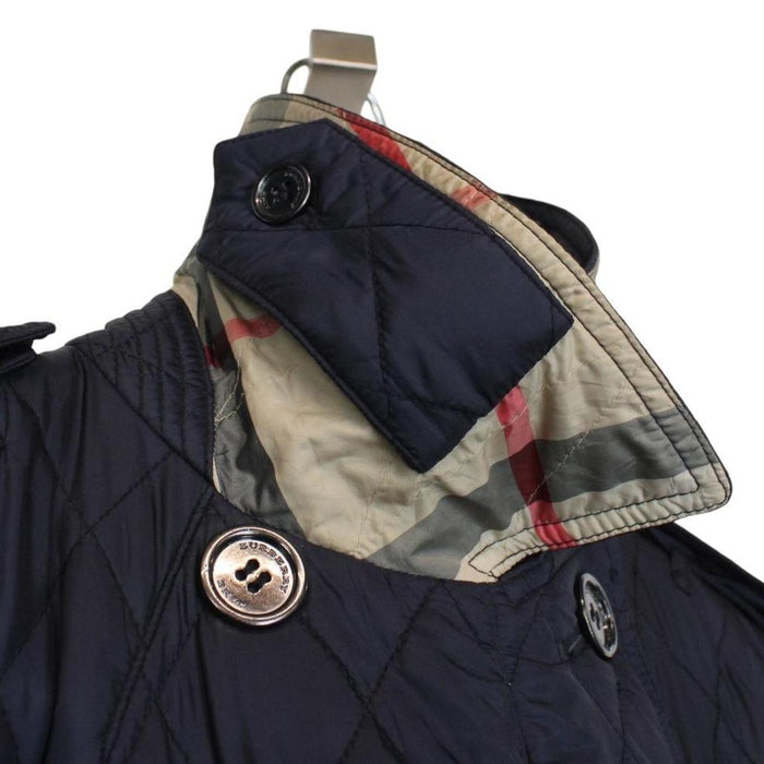 Burberry Brit Navy Blue Nova Check Lined Diamond Quilted Coat
