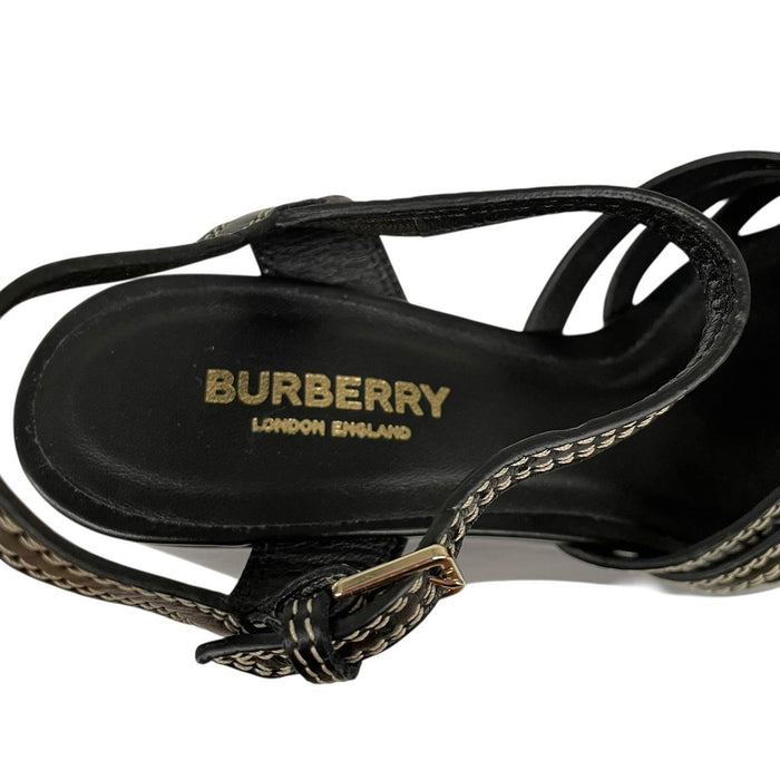 Burberry Black Leather Wedge Platform High Heels