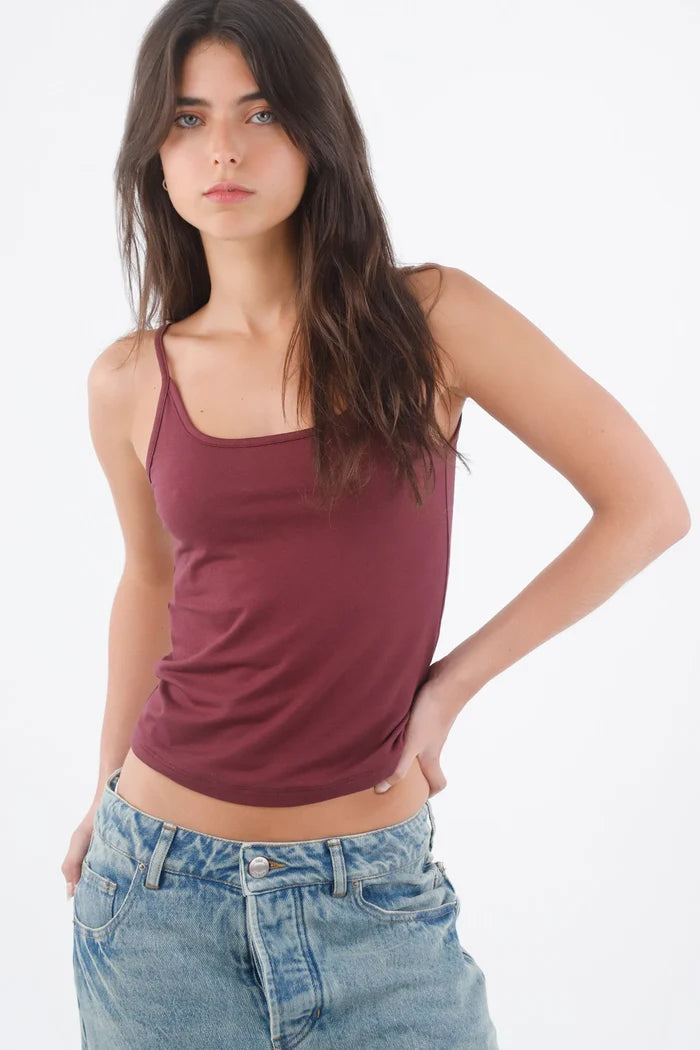 Burgundy Fitted Tank Top for Women in Cotton