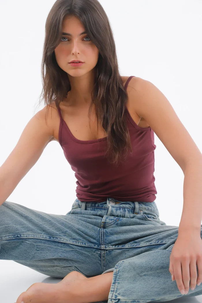 Burgundy Fitted Tank Top for Women in Cotton