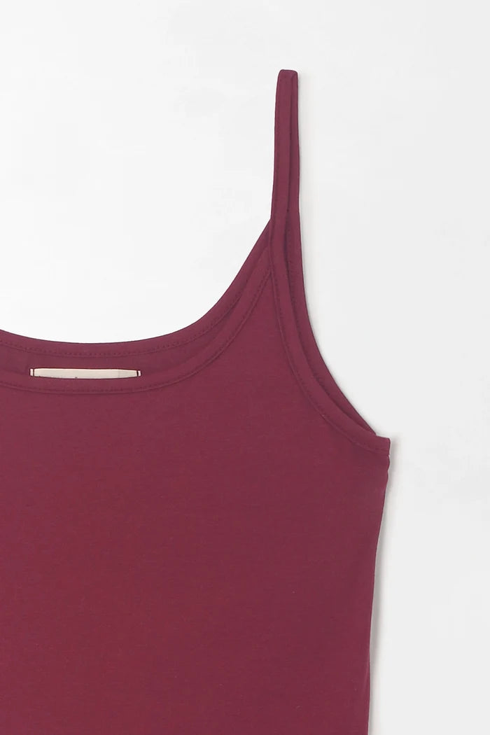 Burgundy Fitted Tank Top for Women in Cotton
