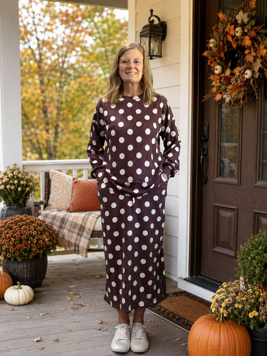 Burgundy Polkadot Skirt Set