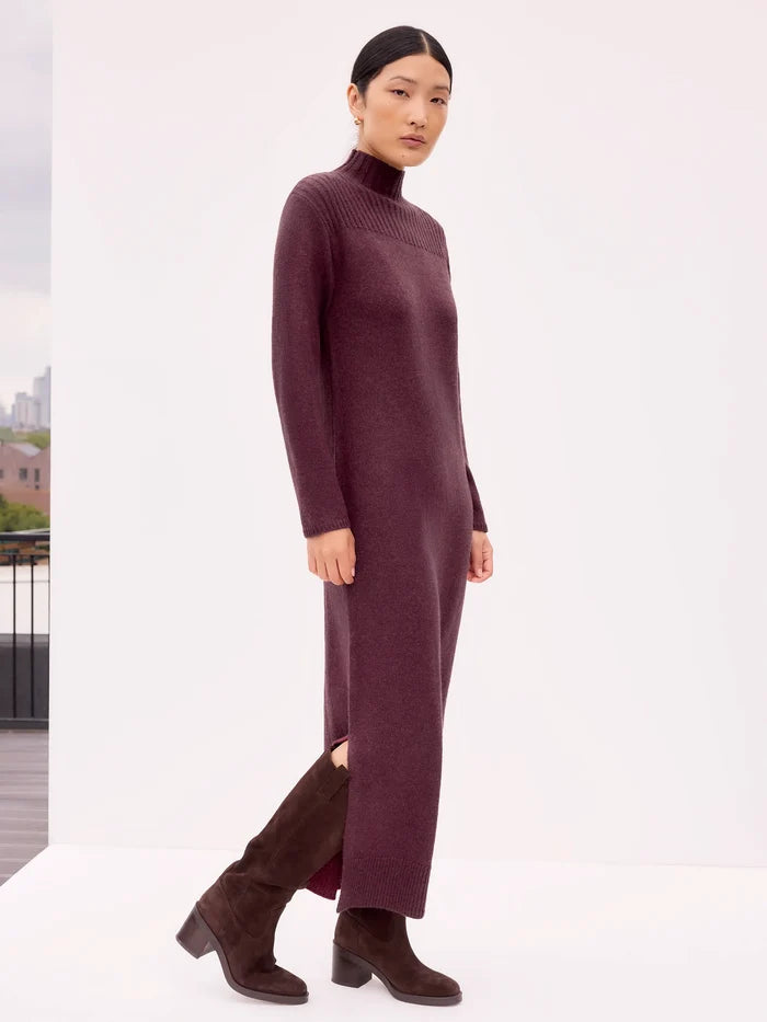 Burgundy Rib Knit High Neck Dress