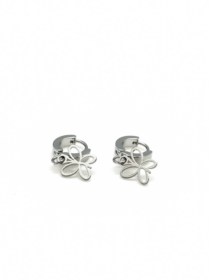 silver butterfly hoop earrings