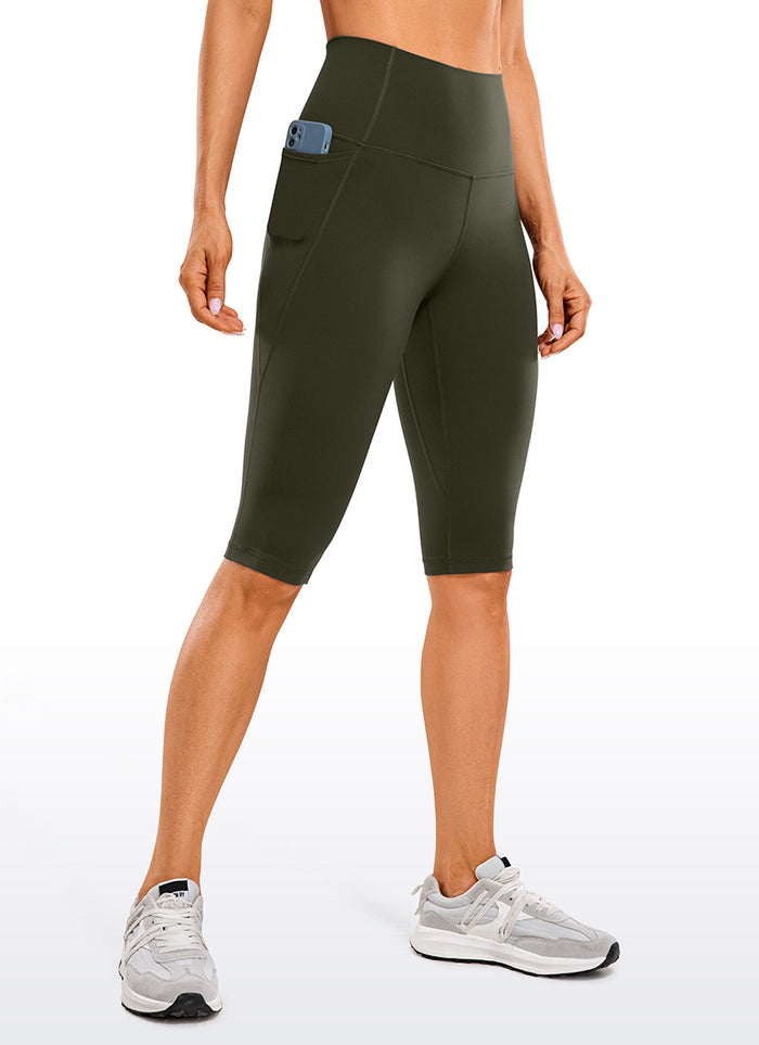 CRZ YOGA Women's Butterluxe Knee Length Pockets Capri Leggings 13" Olive Green