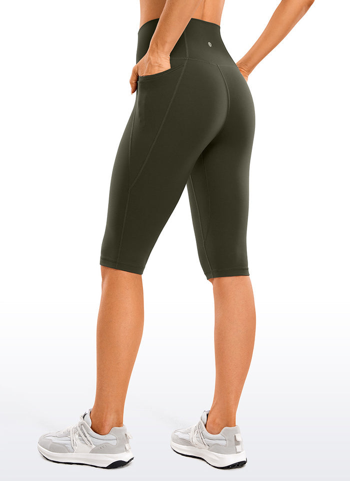 CRZ YOGA Women's Butterluxe Knee Length Pockets Capri Leggings 13" Olive Green