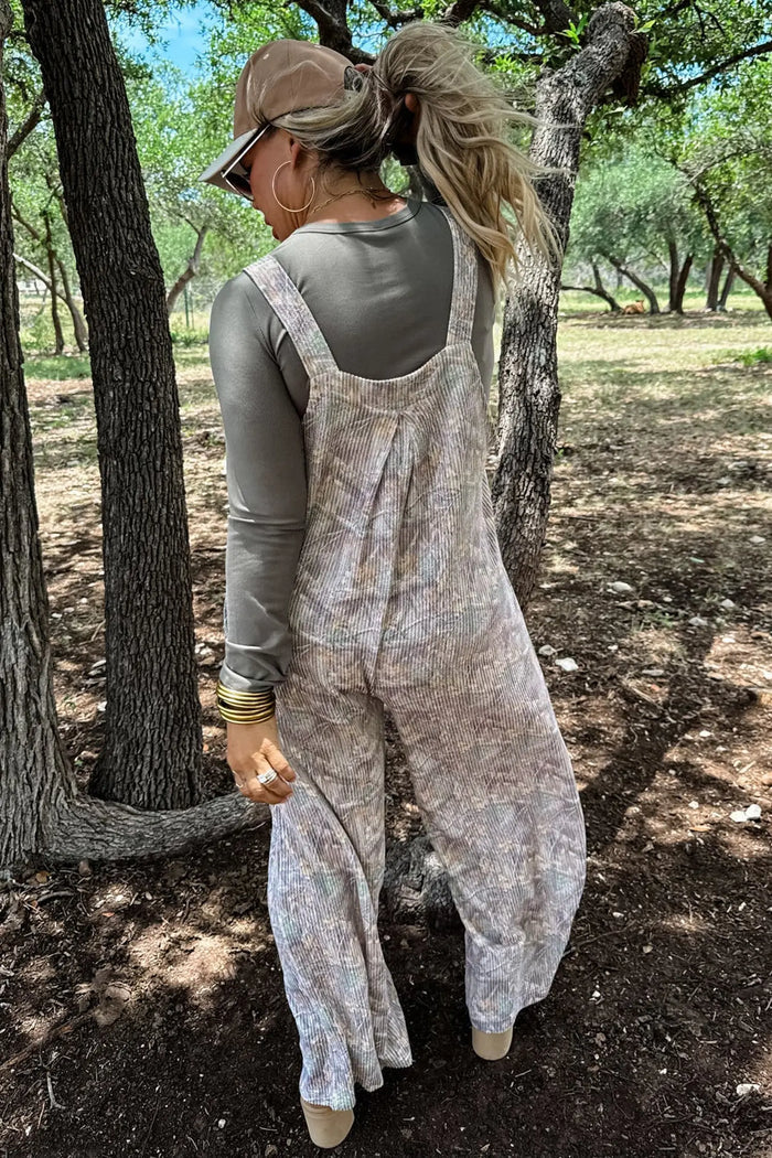 Camouflage Twist Ribbed Sleeveless Full-Length Casual Jumpsuit – Brown