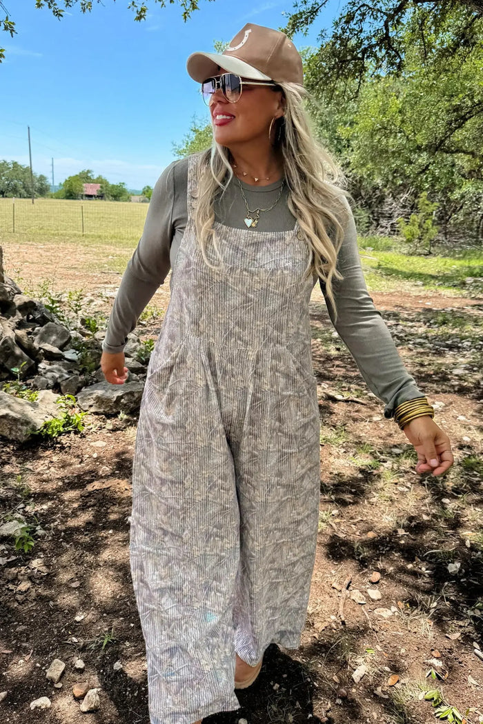 Camouflage Twist Ribbed Sleeveless Full-Length Casual Jumpsuit – Brown