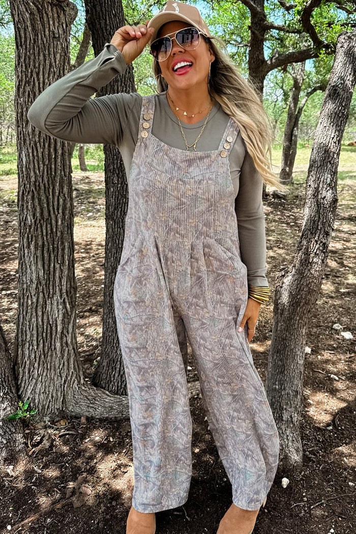 Camouflage Twist Ribbed Sleeveless Full-Length Casual Jumpsuit – Brown