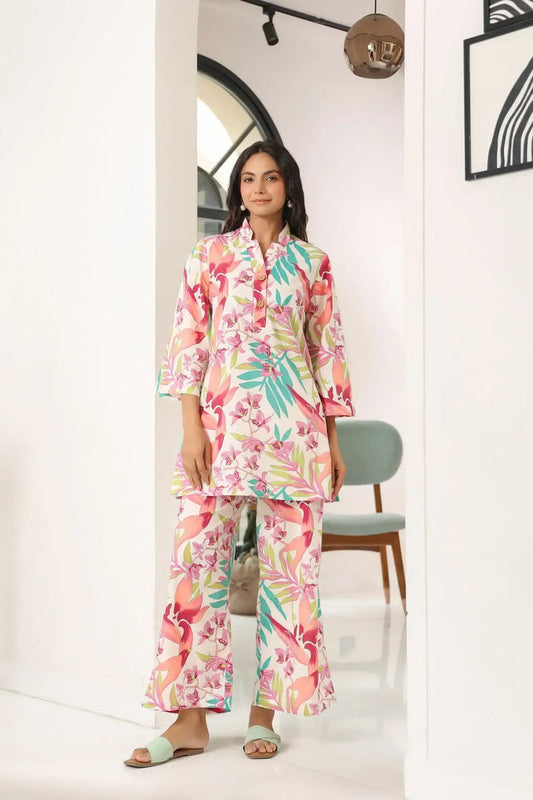 Canopy White Cotton Palazzo Loungewear Set