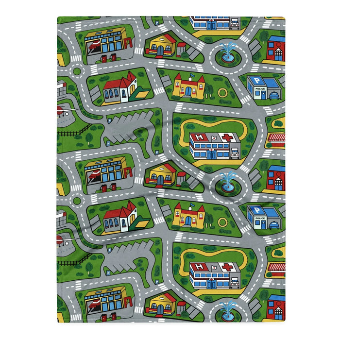 Car Carpet City Plush Blanket in Nostalgic Playmat Primary. REACH Compliant, Zero-Wastewater Printing, Made-to-Order (Zero Overproduction).