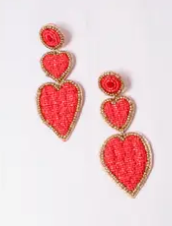 Caroline Hill Beaded 3 Heart Earrings
