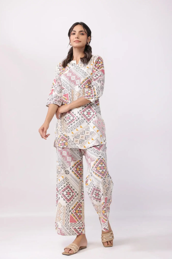 Celestial Art Multicoloured Cotton Flex Palazzo Loungewear Set