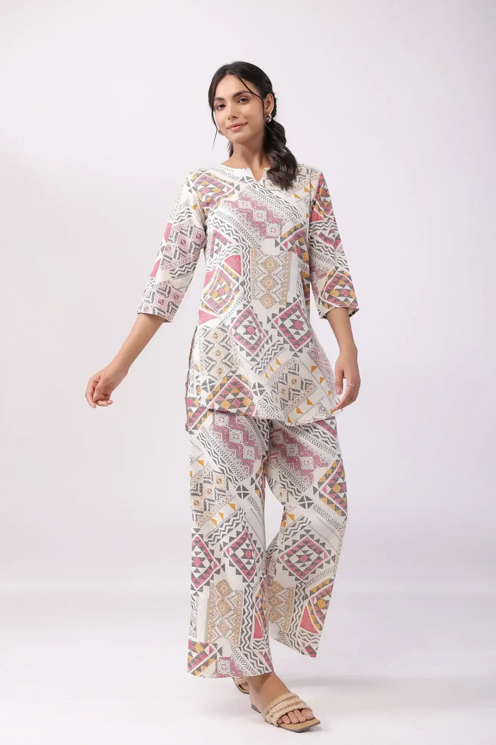 Celestial Art Multicoloured Cotton Flex Palazzo Loungewear Set