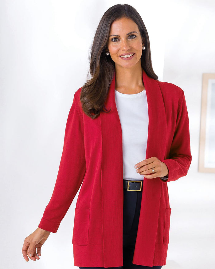Celine Merino Wool Blend Cardigan - Red - The Classic Boutique