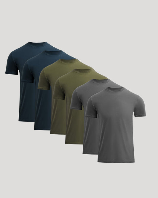 Classic Crew Neck 6-Pack T-shirts displayed in overlapping rows.