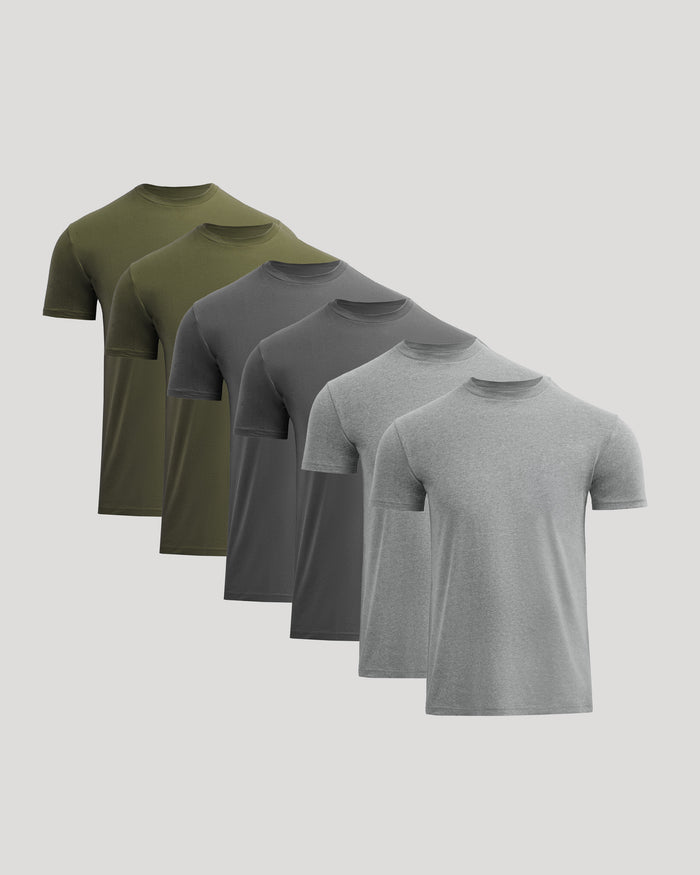 Classic Crew Neck 6-Pack of fitted crew-neck T-shirts, staggered display.
