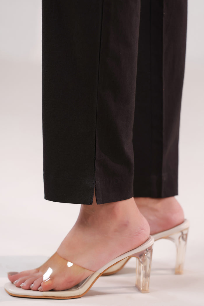 Classic Solid Dark Black Ankle Length Cotton Pants