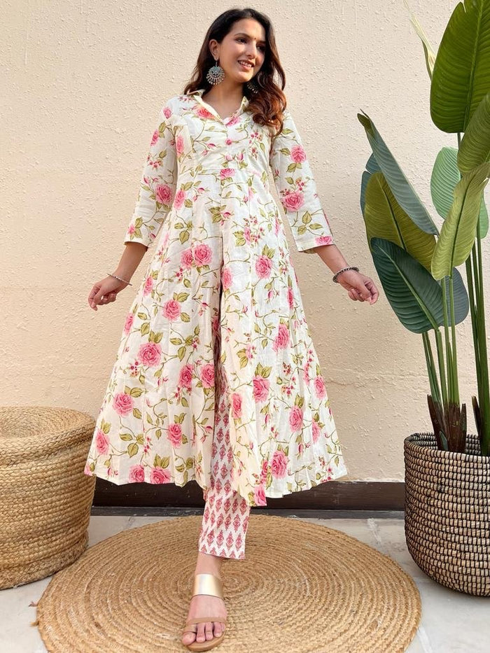 Cotton Coord Set- White Pink Floral