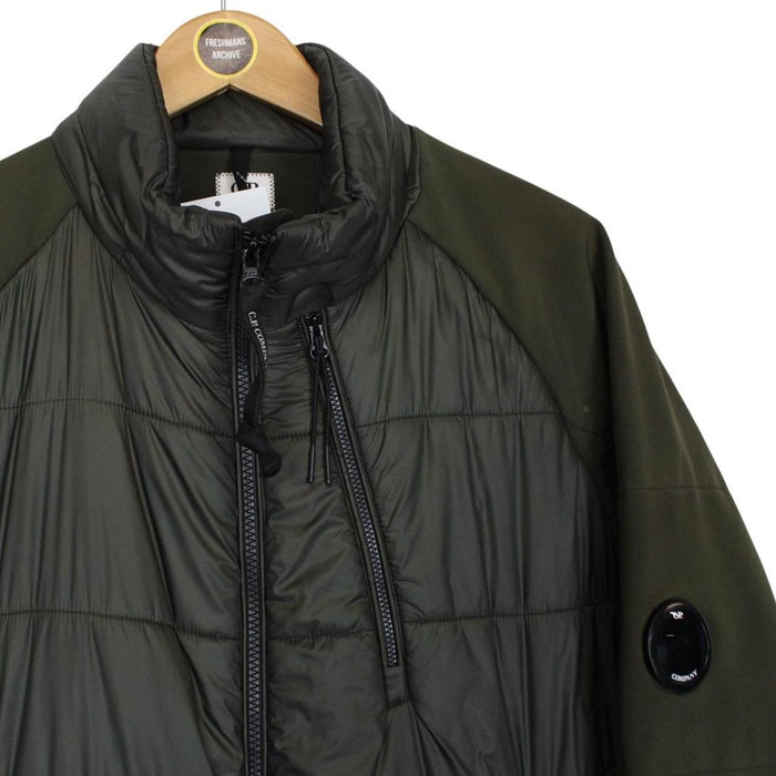 CP Company Khaki Green Full Zip Hybrid Down Soft Shell Lens Jacket