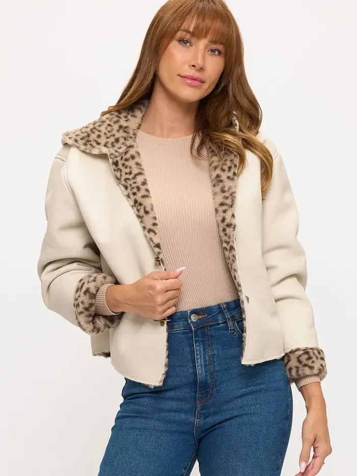 Cream Leopard Reversible Toggle Jacket - Born To Glam
