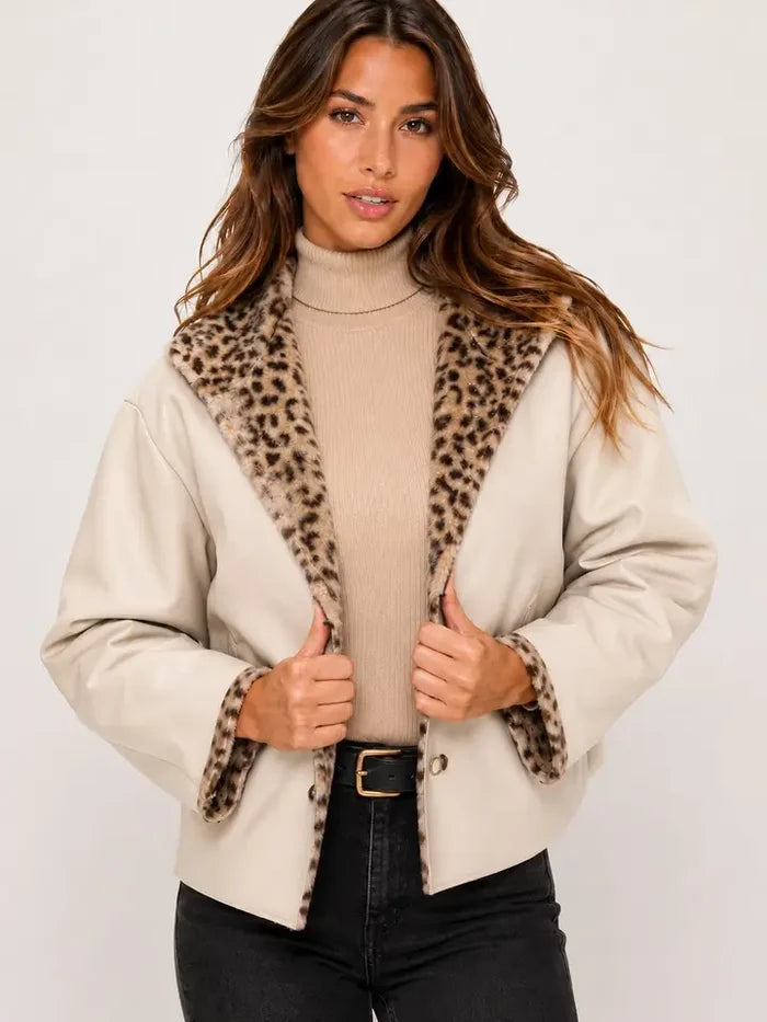 Cream Leopard Reversible Toggle Jacket - Born To Glam