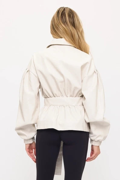 Cream Luxe Belted Faux Leather Jacket - Born To Glam