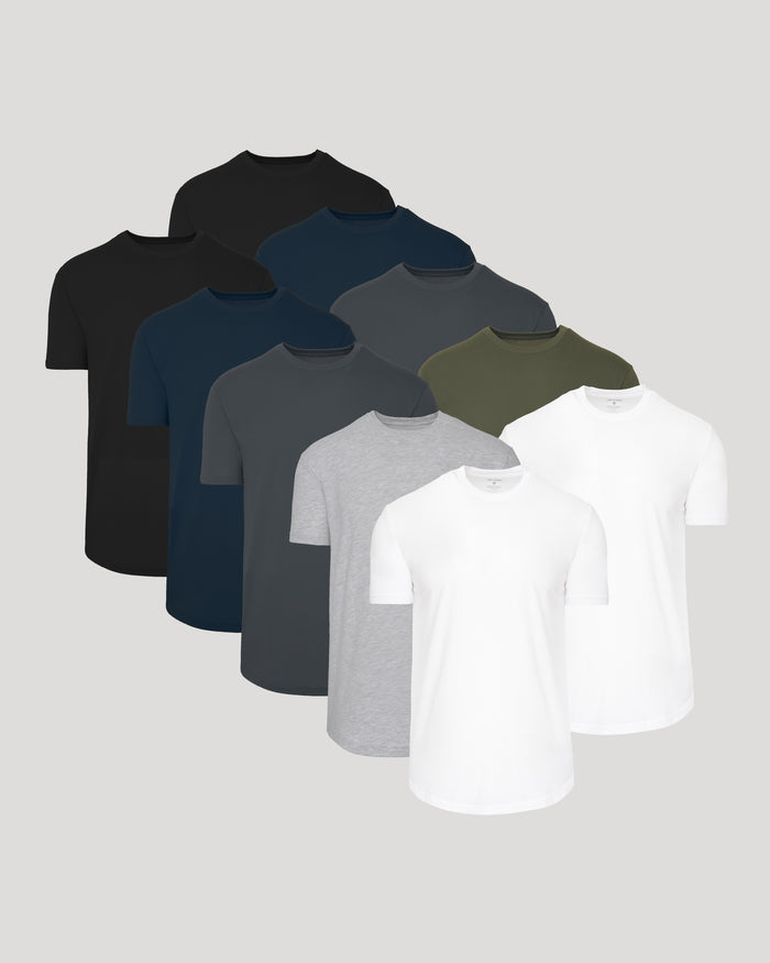 Wardrobe Curved Hem Classic Crew Neck 10-Pack in neutral colors displayed fan-style.