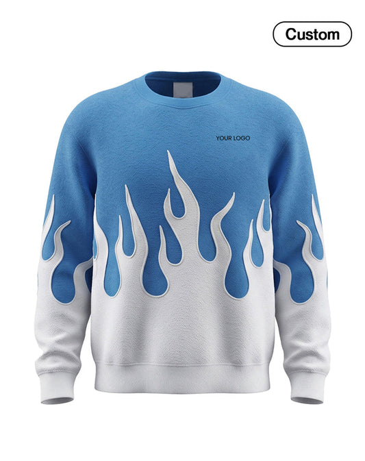 Custom Men Sweatshirt - Silver Flame Graphic - Personalized Crewneck