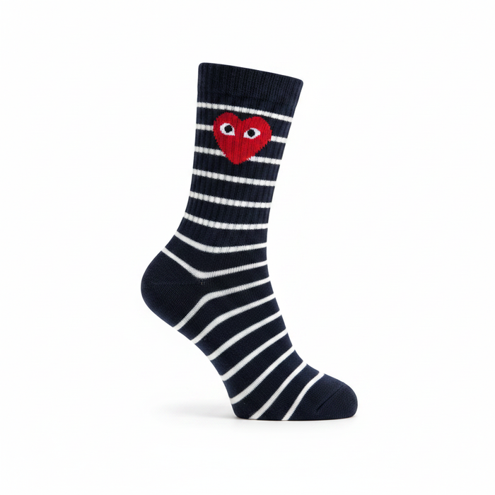 Cute Heart Socks – Navy Stripe Hero Shot