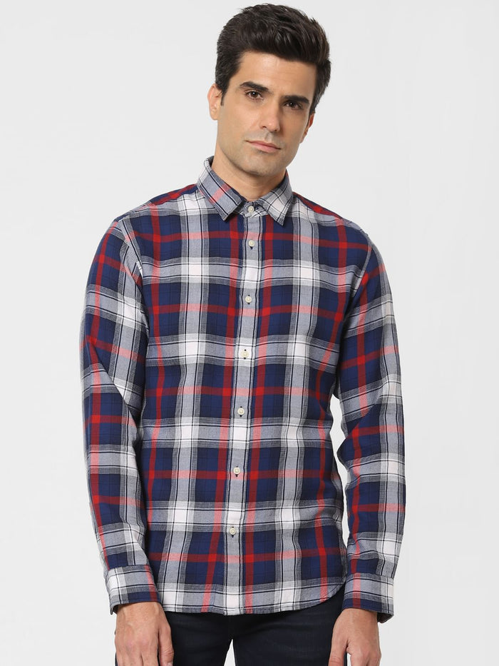 Dark Blue Check Full Sleeves Shirt