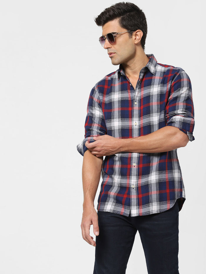 Dark Blue Check Full Sleeves Shirt