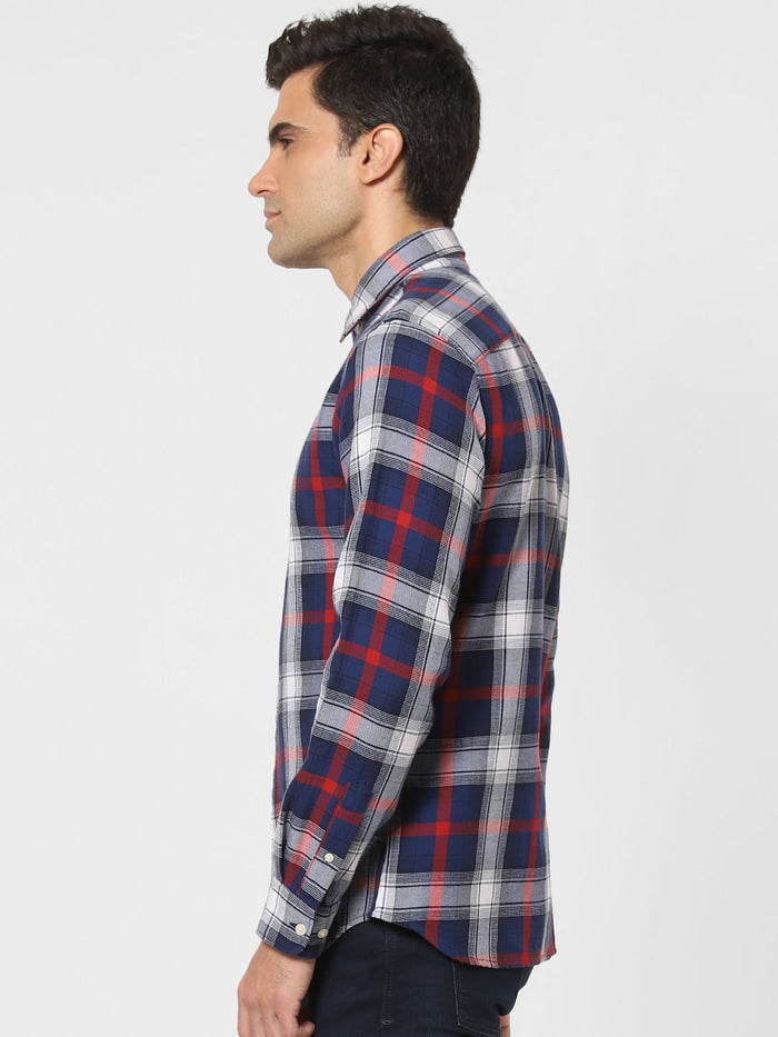 Dark Blue Check Full Sleeves Shirt
