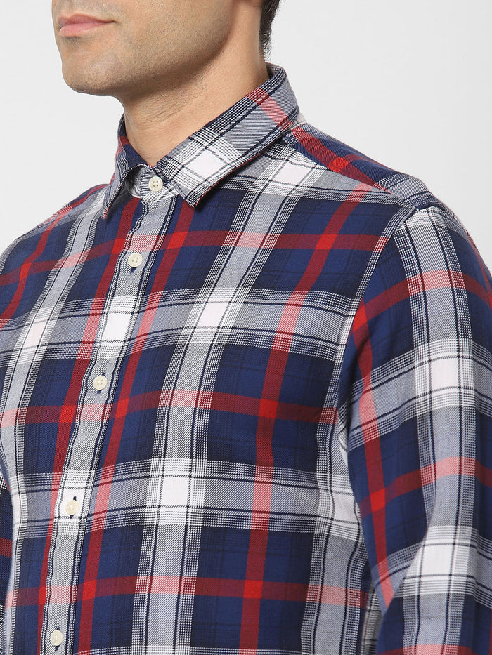 Dark Blue Check Full Sleeves Shirt